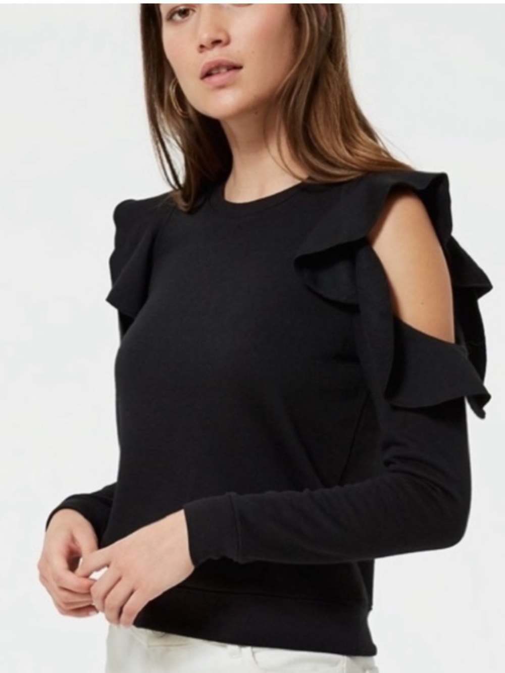 Rebecca Minkoff Gracie Sweatshirt Black Ruffle Cold Shoulder